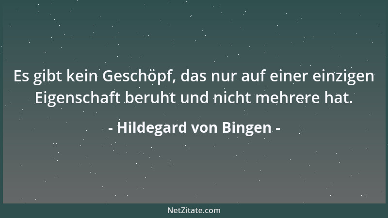 Hildegard von Bingen - Es gibt kein Geschöpf, das nur auf einer einzigen Eigenschaft beruht und nicht mehrere hat....