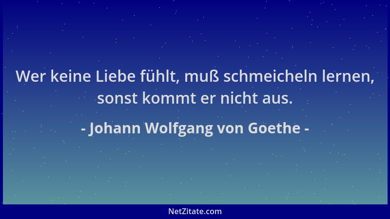 Johann Wolfgang von Goethe - Wer keine Liebe fühlt, muß schmeicheln lernen, sonst kommt er nicht aus....