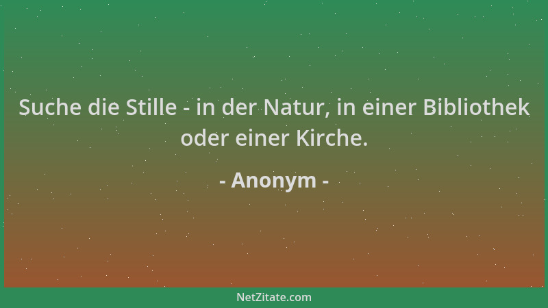 Anonym - Suche die Stille - in der Natur, in einer Bibliothek oder einer Kirche....