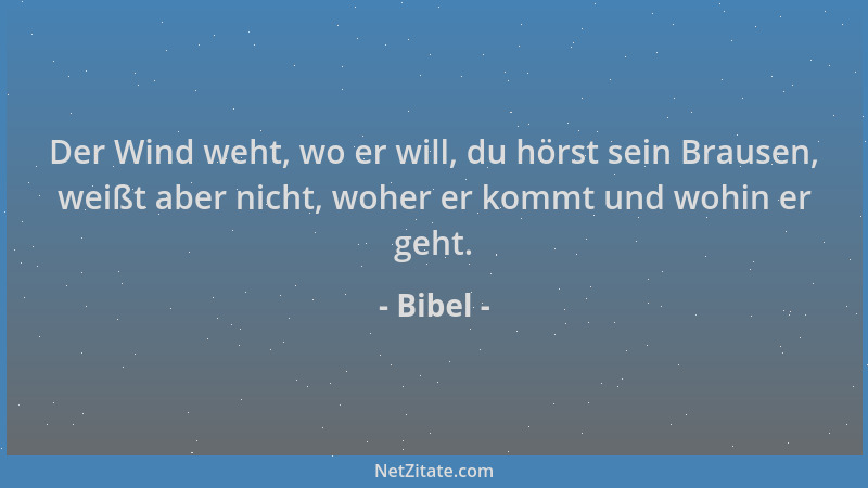 Bibel - Der Wind weht, wo er will, du hörst sein Brausen, weißt aber nicht, woher er kommt und wohin er geht....