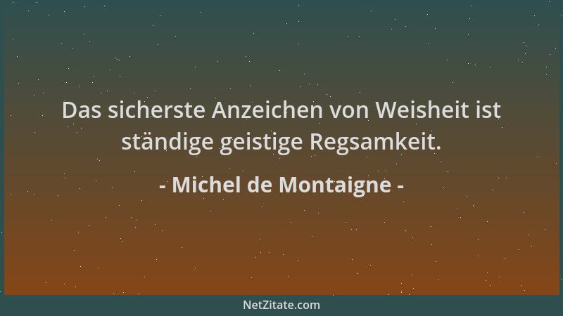 Michel de Montaigne - Das sicherste Anzeichen von Weisheit ist ständige geistige Regsamkeit....