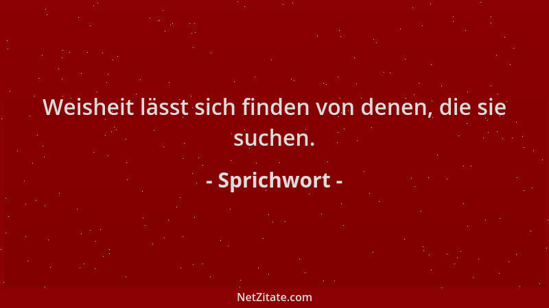 Sprichwort - Weisheit lässt sich finden von denen, die sie suchen....