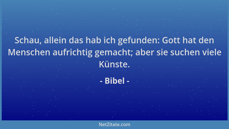 Bibel - Schau, allein das hab ich gefunden: Gott hat den Menschen aufrichtig gemacht; aber sie suchen viele Künste....
