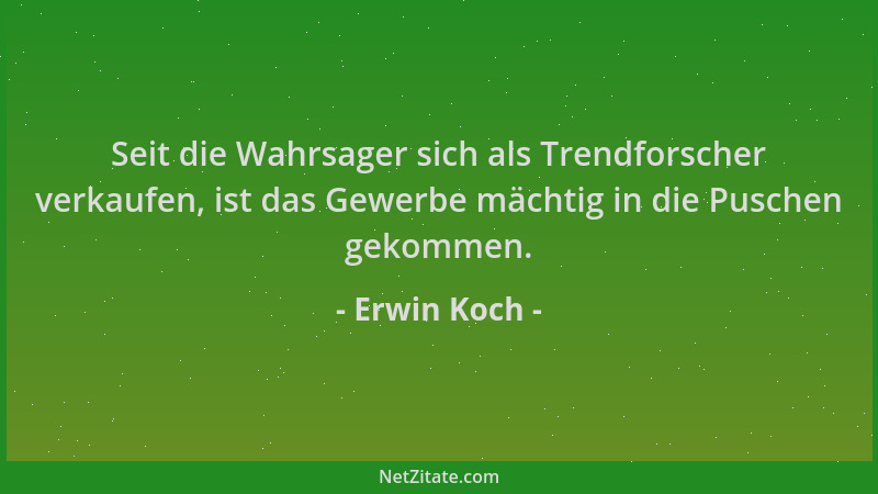 Erwin Koch - Seit die Wahrsager sich als Trendforscher verkaufen, ist das Gewerbe mächtig in die Puschen gekommen....