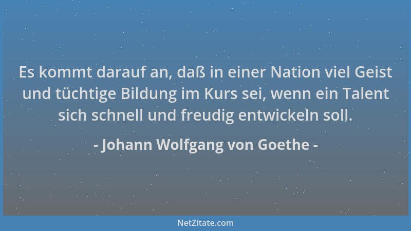 Johann Wolfgang von Goethe - Es kommt darauf an, daß in einer Nation viel Geist und tüchtige Bildung im Kurs sei, wenn ein...