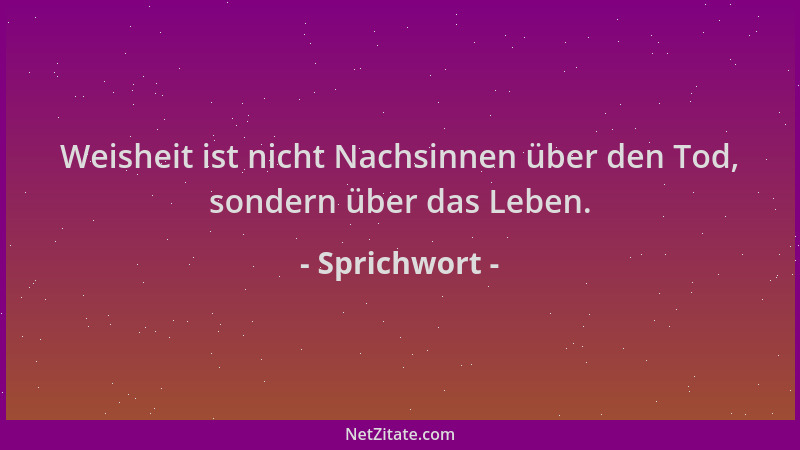 Sprichwort - Weisheit ist nicht Nachsinnen über den Tod, sondern über das Leben....