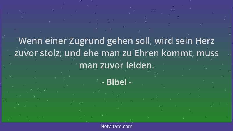 Bibel - Wenn einer Zugrund gehen soll, wird sein Herz zuvor stolz; und ehe man zu Ehren kommt, muss man zuvor leiden....