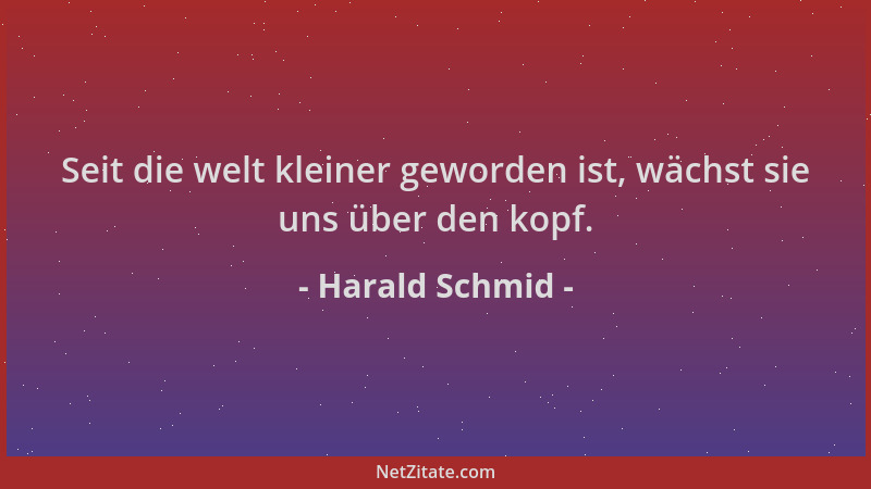 Harald Schmid - Seit die welt kleiner geworden ist, wächst sie uns über den kopf....