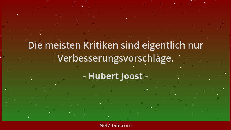 Hubert Joost - Die meisten Kritiken sind eigentlich nur Verbesserungsvorschläge....