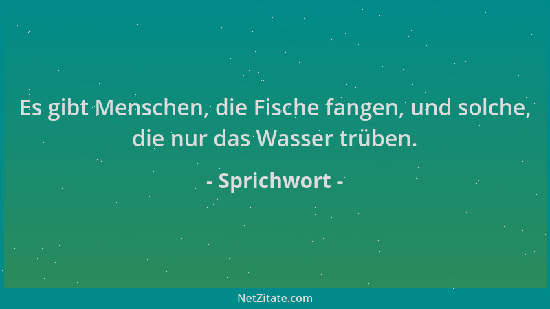 Sprichwort - Es gibt Menschen, die Fische fangen, und solche, die nur das Wasser trüben....