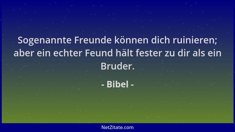 Bibel - Sogenannte Freunde können dich ruinieren; aber ein echter Feund hält fester zu dir als ein Bruder....