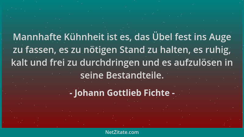 Johann Gottlieb Fichte - Mannhafte Kühnheit ist es, das Übel fest ins Auge zu fassen, es zu nötigen Stand zu halten, es ruh...