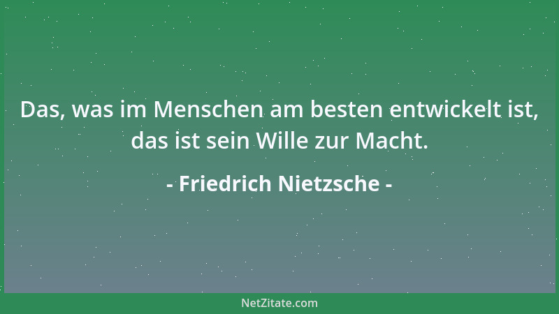 Friedrich Nietzsche - Das, was im Menschen am besten entwickelt ist, das ist sein Wille zur Macht....