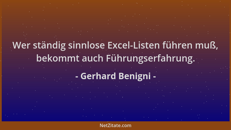 Gerhard Benigni - Wer ständig sinnlose Excel-Listen führen muß, bekommt auch Führungserfahrung....