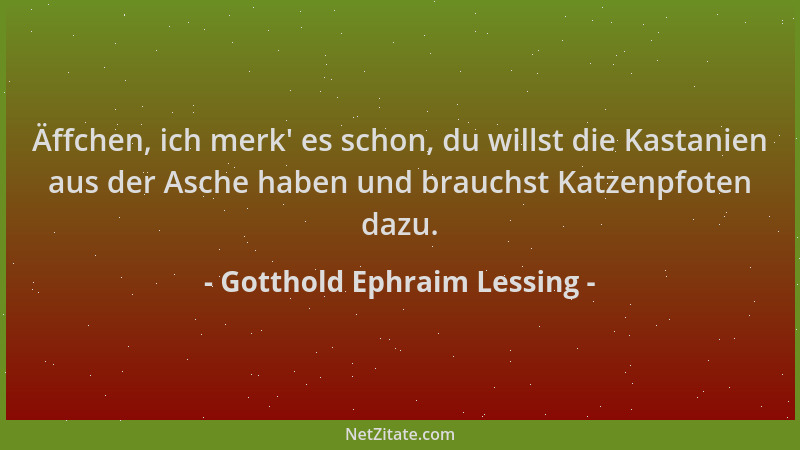 Gotthold Ephraim Lessing - Äffchen, ich merk ' es schon, du willst die Kastanien aus der Asche haben und brauchst Katzenpfot...
