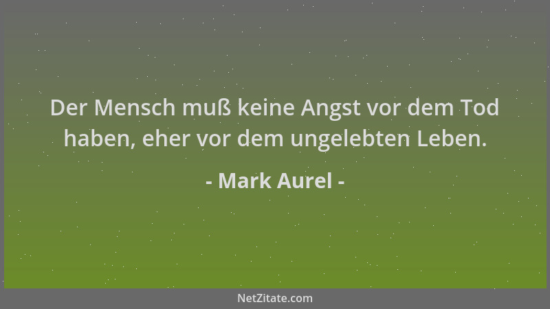 Mark Aurel - Der Mensch muß keine Angst vor dem Tod haben, eher vor dem ungelebten Leben....