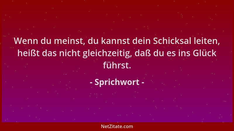 Sprichwort - Wenn du meinst, du kannst dein Schicksal leiten, heißt das nicht gleichzeitig, daß du es ins Glück führst....