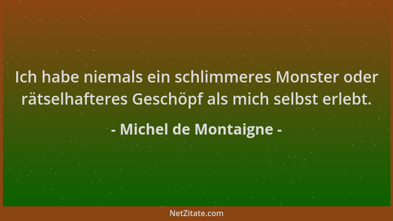 Michel de Montaigne - Ich habe niemals ein schlimmeres Monster oder rätselhafteres Geschöpf als mich selbst erlebt....