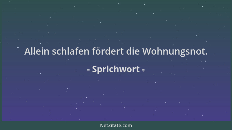 Sprichwort - Allein schlafen fördert die Wohnungsnot....