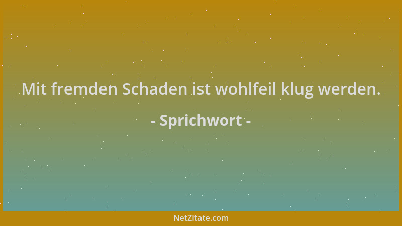 Sprichwort - Mit fremden Schaden ist wohlfeil klug werden....