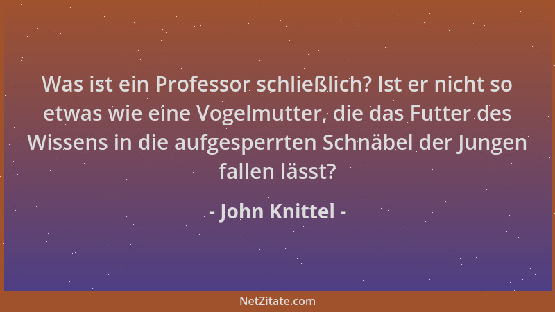 John Knittel - Was ist ein Professor schließlich? Ist er nicht so etwas wie eine Vogelmutter, die das Futter des Wissens in...