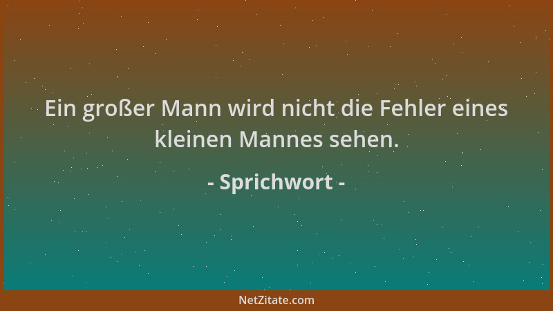 Sprichwort - Ein großer Mann wird nicht die Fehler eines kleinen Mannes sehen....