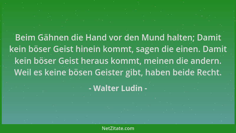 Walter Ludin - Beim Gähnen die Hand vor den Mund halten; Damit kein böser Geist hinein kommt, sagen die einen. Damit kein b...