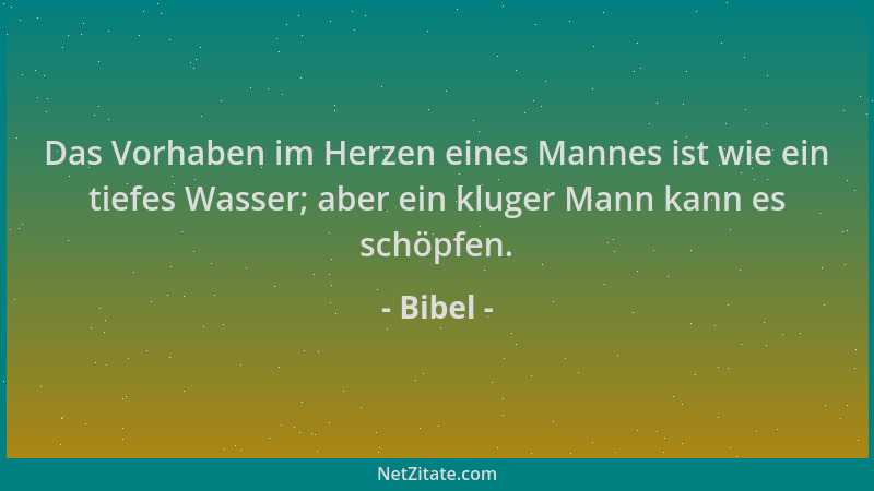 Bibel - Das Vorhaben im Herzen eines Mannes ist wie ein tiefes Wasser; aber ein kluger Mann kann es schöpfen....