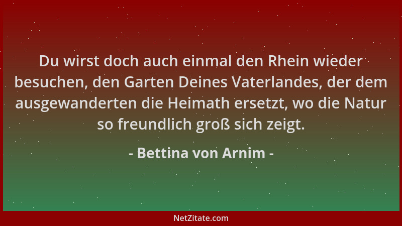Bettina von Arnim - Du wirst doch auch einmal den Rhein wieder besuchen, den Garten Deines Vaterlandes, der dem ausgewander...