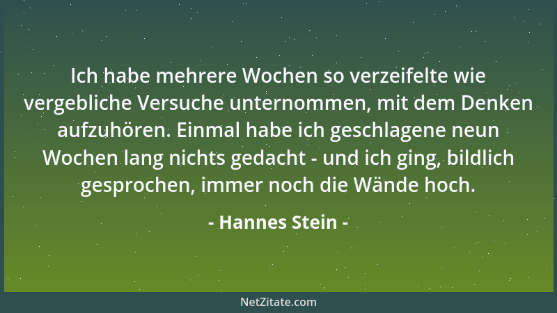 Hannes Stein - Ich habe mehrere Wochen so verzeifelte wie vergebliche Versuche unternommen, mit dem Denken aufzuhören. Einm...