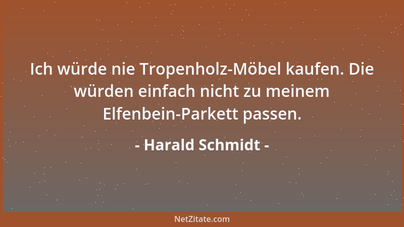 Harald Schmidt - Ich würde nie Tropenholz-Möbel kaufen. Die würden einfach nicht zu meinem Elfenbein-Parkett passen....