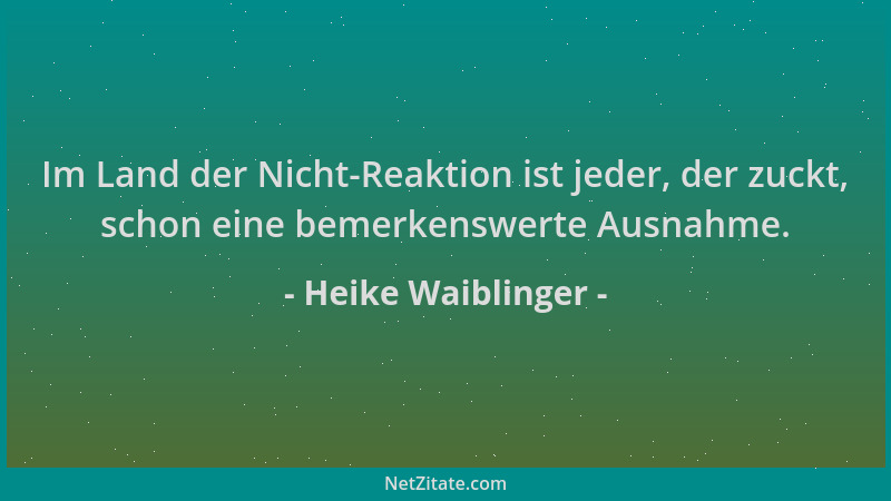 Heike Waiblinger - Im Land der Nicht-Reaktion ist jeder, der zuckt, schon eine bemerkenswerte Ausnahme....