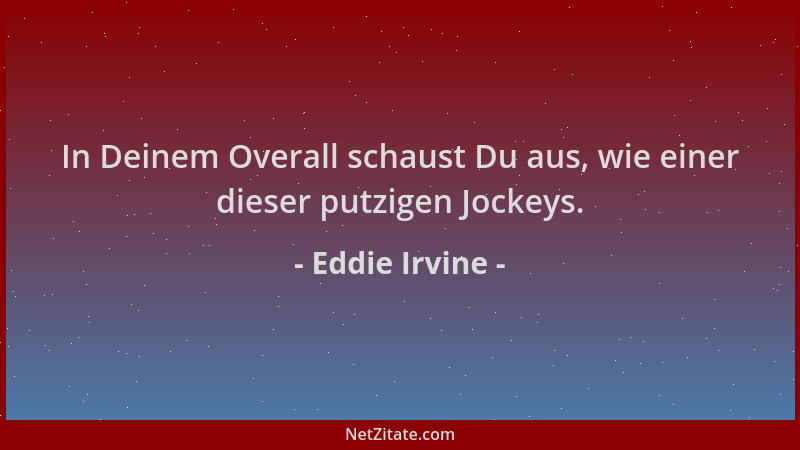 Eddie Irvine - In Deinem Overall schaust Du aus, wie einer dieser putzigen Jockeys....