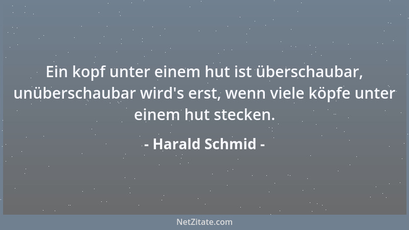 Harald Schmid - Ein kopf unter einem hut ist überschaubar, unüberschaubar wird 's erst, wenn viele köpfe unter einem hut ste...