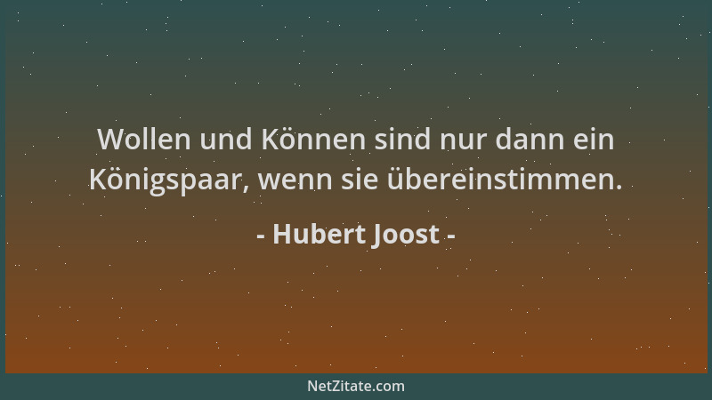 Hubert Joost - Wollen und Können sind nur dann ein Königspaar, wenn sie übereinstimmen....