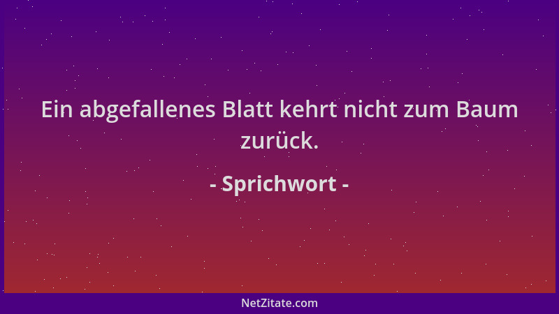 Sprichwort - Ein abgefallenes Blatt kehrt nicht zum Baum zurück....