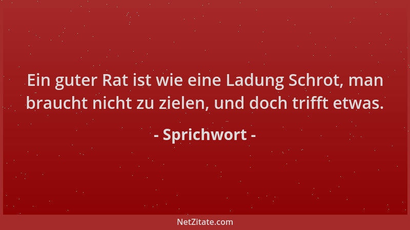 Sprichwort - Ein guter Rat ist wie eine Ladung Schrot, man braucht nicht zu zielen, und doch trifft etwas....