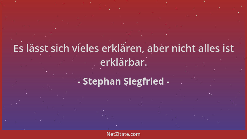 Stephan Siegfried - Es lässt sich vieles erklären, aber nicht alles ist erklärbar....