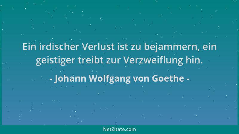 Johann Wolfgang von Goethe - Ein irdischer Verlust ist zu bejammern, ein geistiger treibt zur Verzweiflung hin....