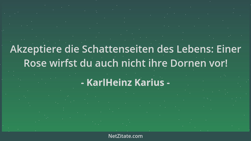 KarlHeinz Karius - Akzeptiere die Schattenseiten des Lebens: Einer Rose wirfst du auch nicht ihre Dornen vor!...