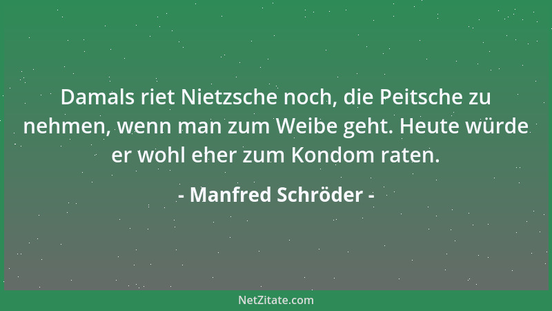 Manfred Schröder - Damals riet Nietzsche noch, die Peitsche zu nehmen, wenn man zum Weibe geht. Heute würde er wohl eher zu...
