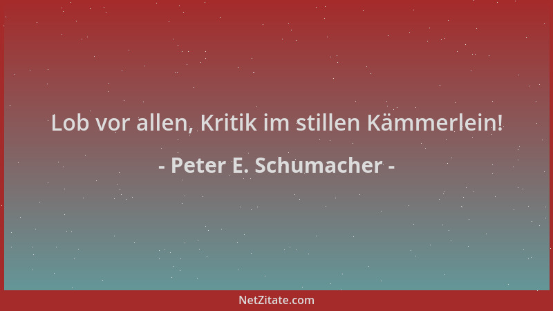 Peter E. Schumacher - Lob vor allen, Kritik im stillen Kämmerlein!...
