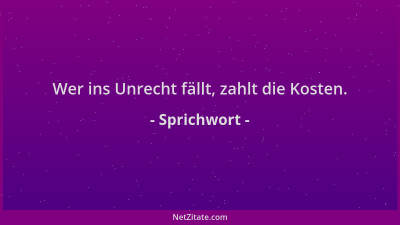Sprichwort - Wer ins Unrecht fällt, zahlt die Kosten....