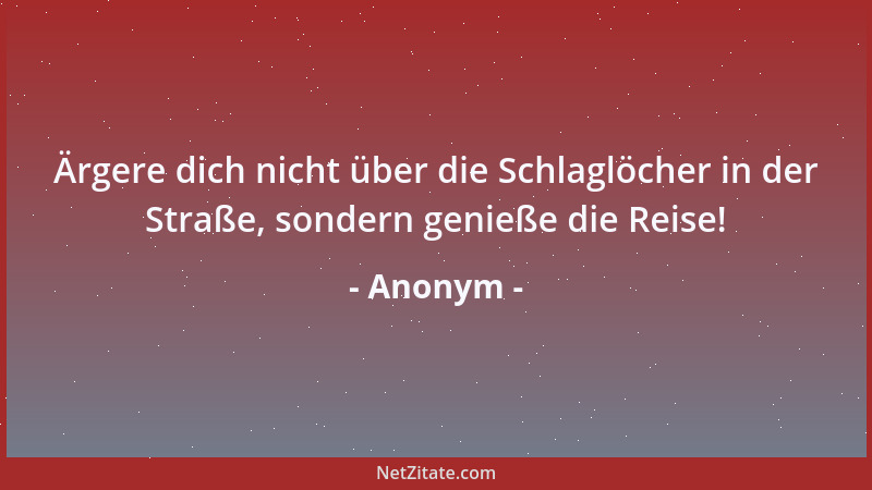 Anonym - Ärgere dich nicht über die Schlaglöcher in der Straße, sondern genieße die Reise!...