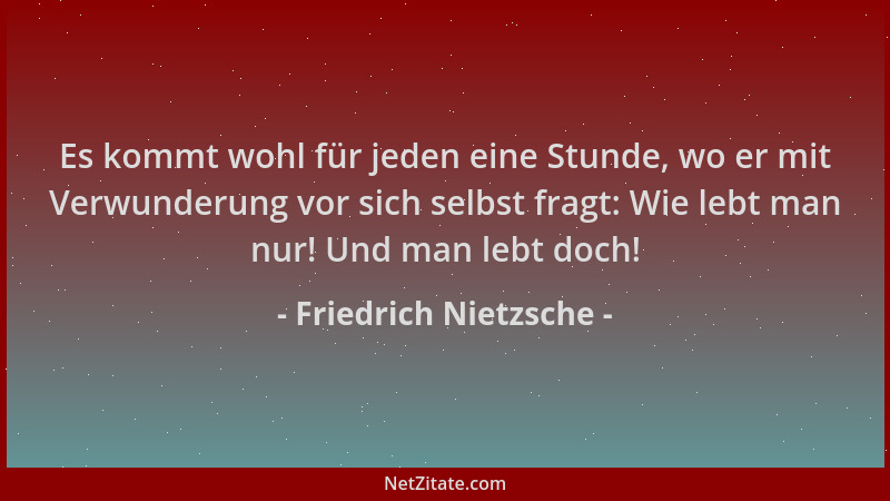Friedrich Nietzsche - Es kommt wohl für jeden eine Stunde, wo er mit Verwunderung vor sich selbst fragt: Wie lebt man nur!...