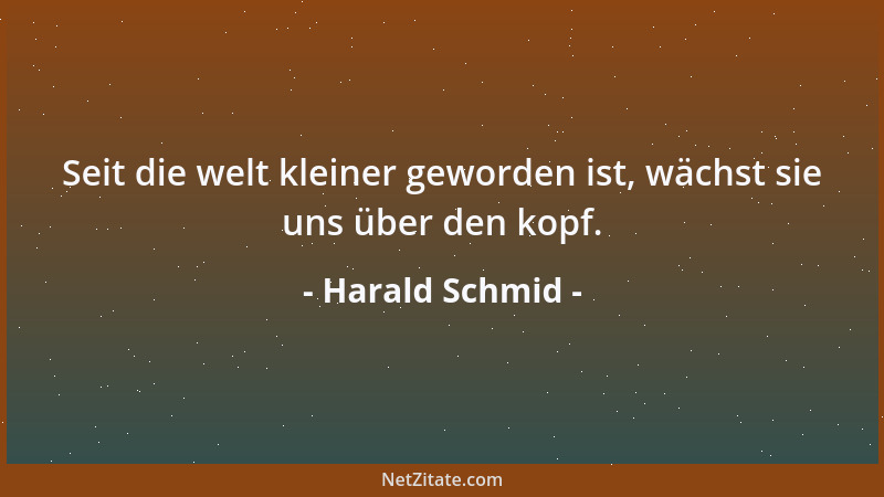 Harald Schmid - Seit die welt kleiner geworden ist, wächst sie uns über den kopf....