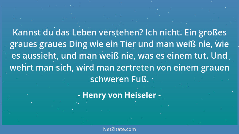 Henry von Heiseler - Kannst du das Leben verstehen? Ich nicht. Ein großes graues graues Ding wie ein Tier und man weiß nie,...