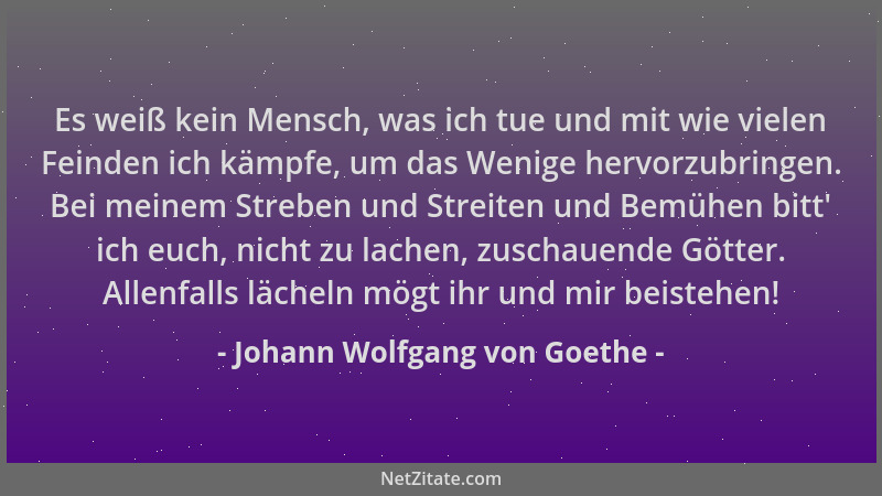 Johann Wolfgang von Goethe - Es weiß kein Mensch, was ich tue und mit wie vielen Feinden ich kämpfe, um das Wenige hervorzu...