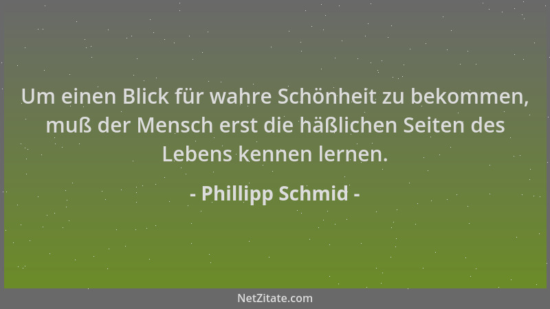 Phillipp Schmid - Um einen Blick für wahre Schönheit zu bekommen, muß der Mensch erst die häßlichen Seiten des Lebens kenne...