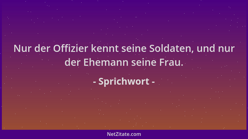 Sprichwort - Nur der Offizier kennt seine Soldaten, und nur der Ehemann seine Frau....